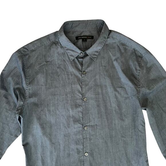 John Varvatos Men’s Slate Blue Gray Slim Fit Striped Button Down Collared Shirt - Picture 3 of 7